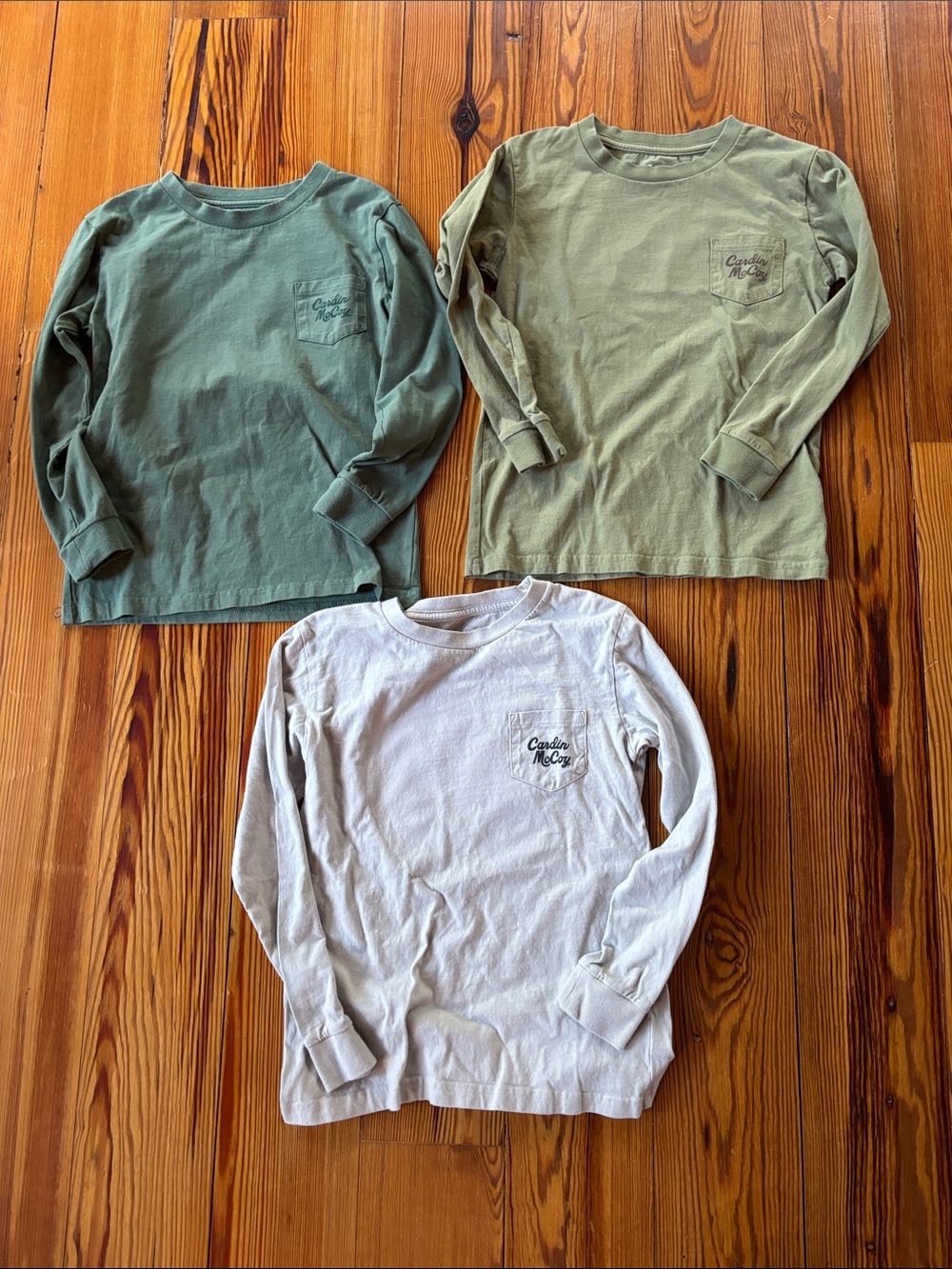 Cardin McCoy Kids Long-Sleeve Pocket Tee — Green, Olive & Cream Kids Size 6/7